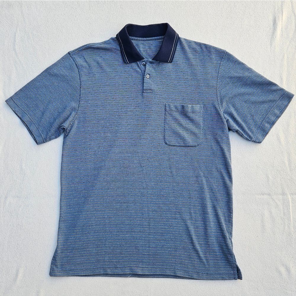 Blue Black Seafoam Green and Tan Striped Polo Short Sleeve Shirt